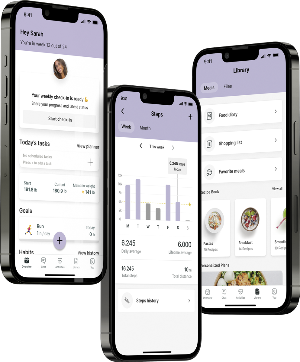 A mockup of the coaching app showcasing the features.