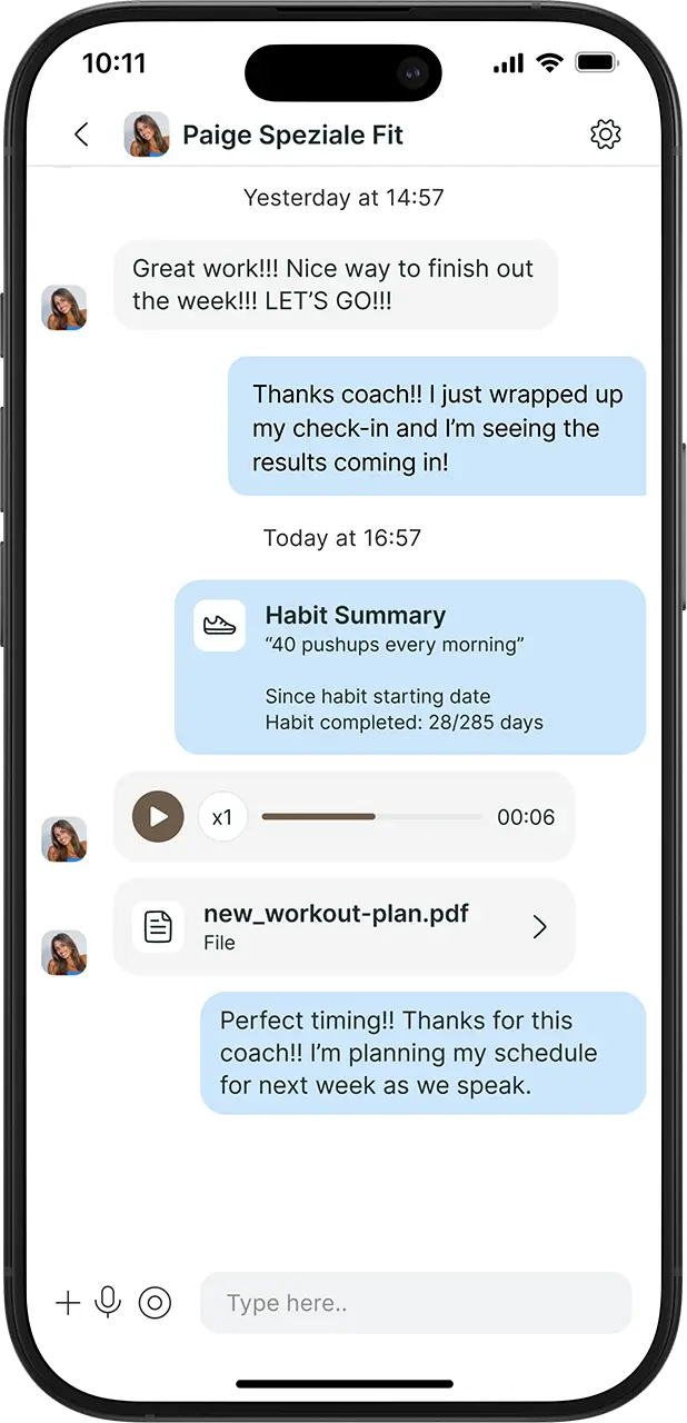 Fitness app with chat features