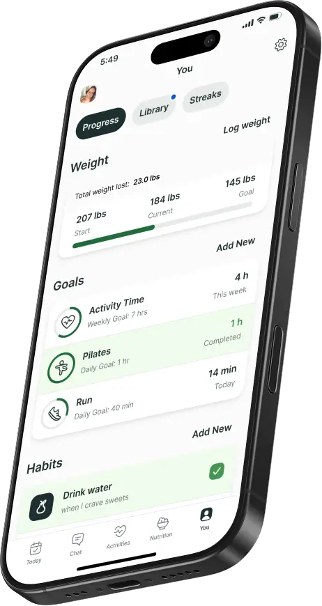 Fitness app showing progress tracking features