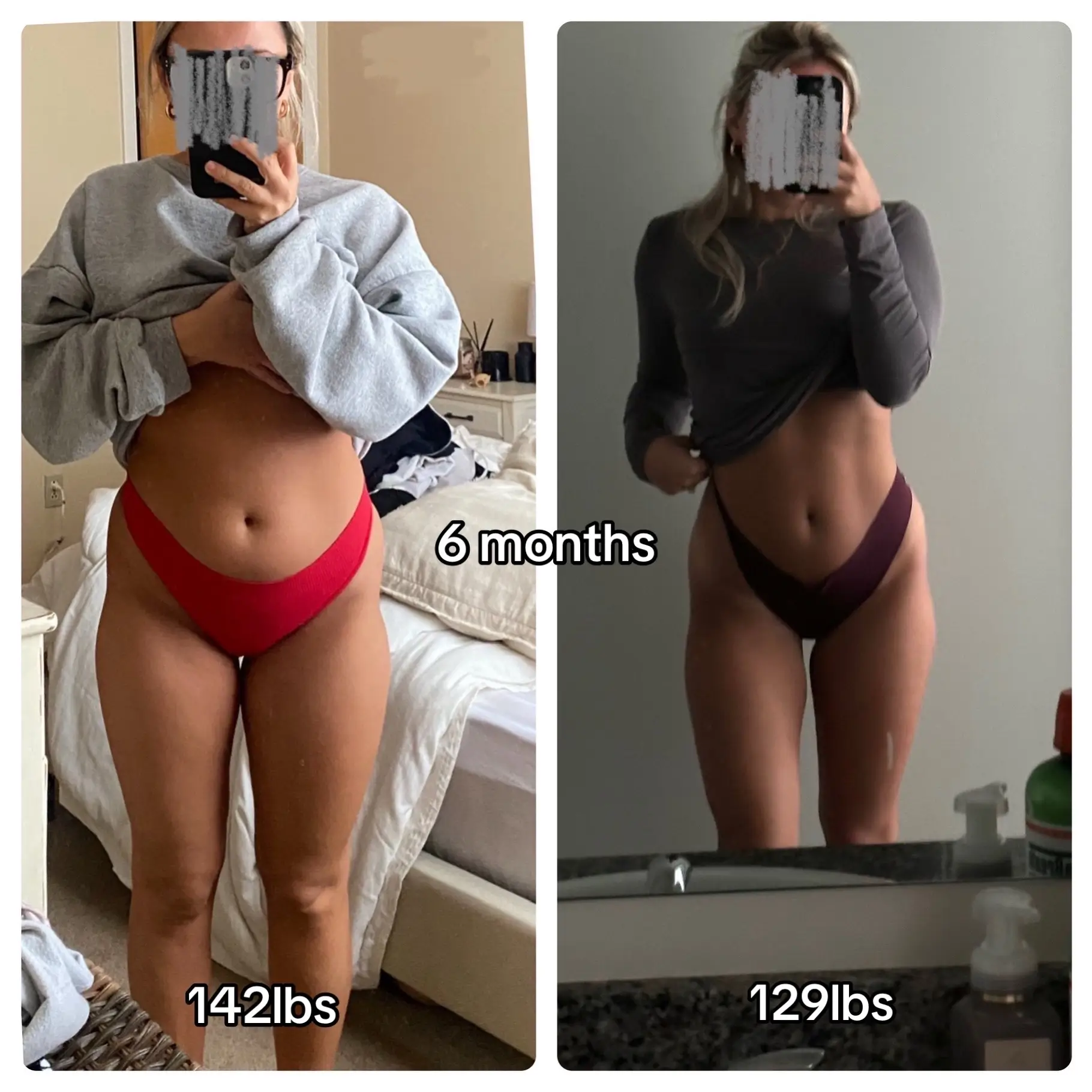 Female taking pic of before and after physique from personal training