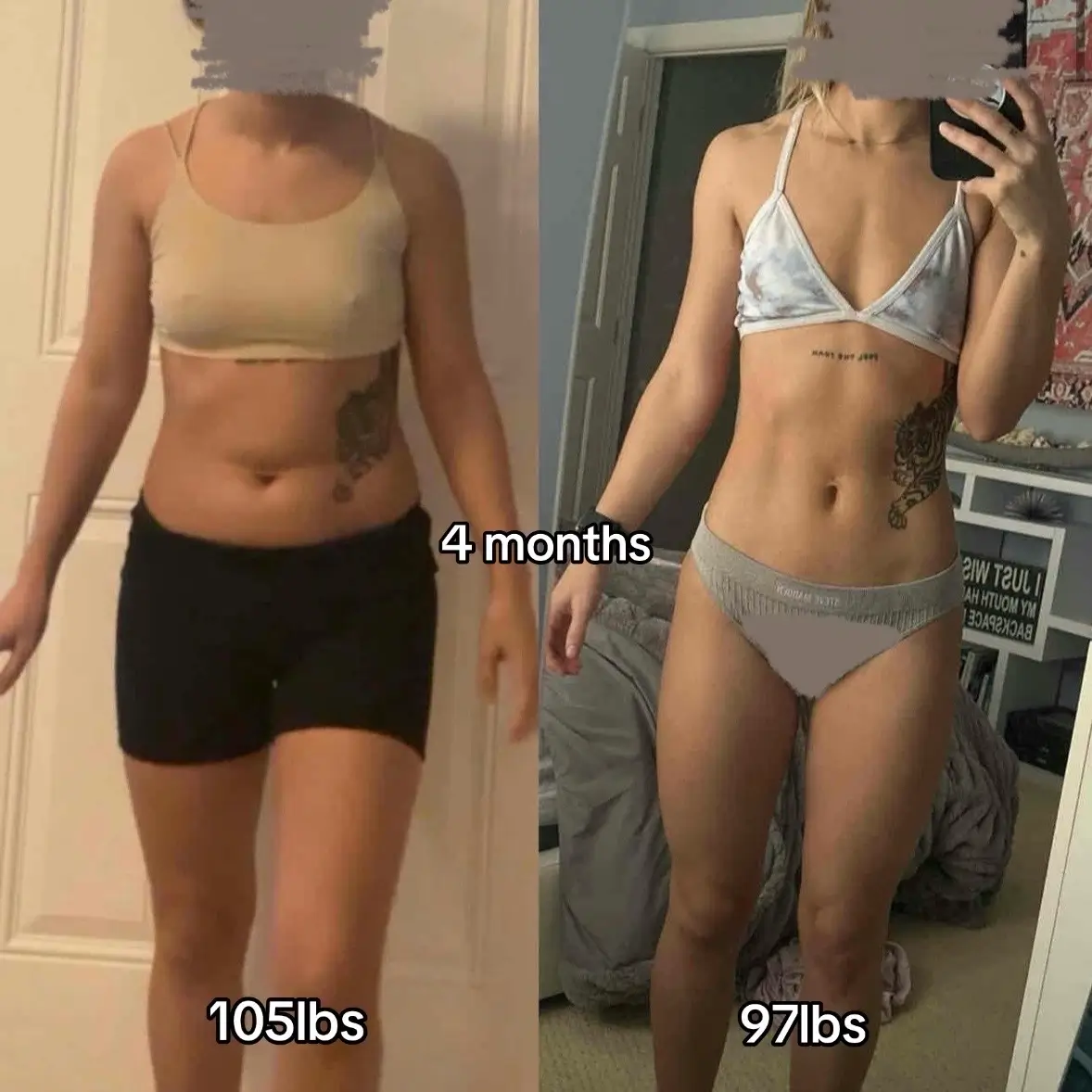 Female showing before and after body from personal training