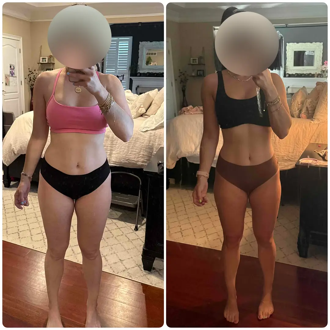 Female showing before and after body from personal training