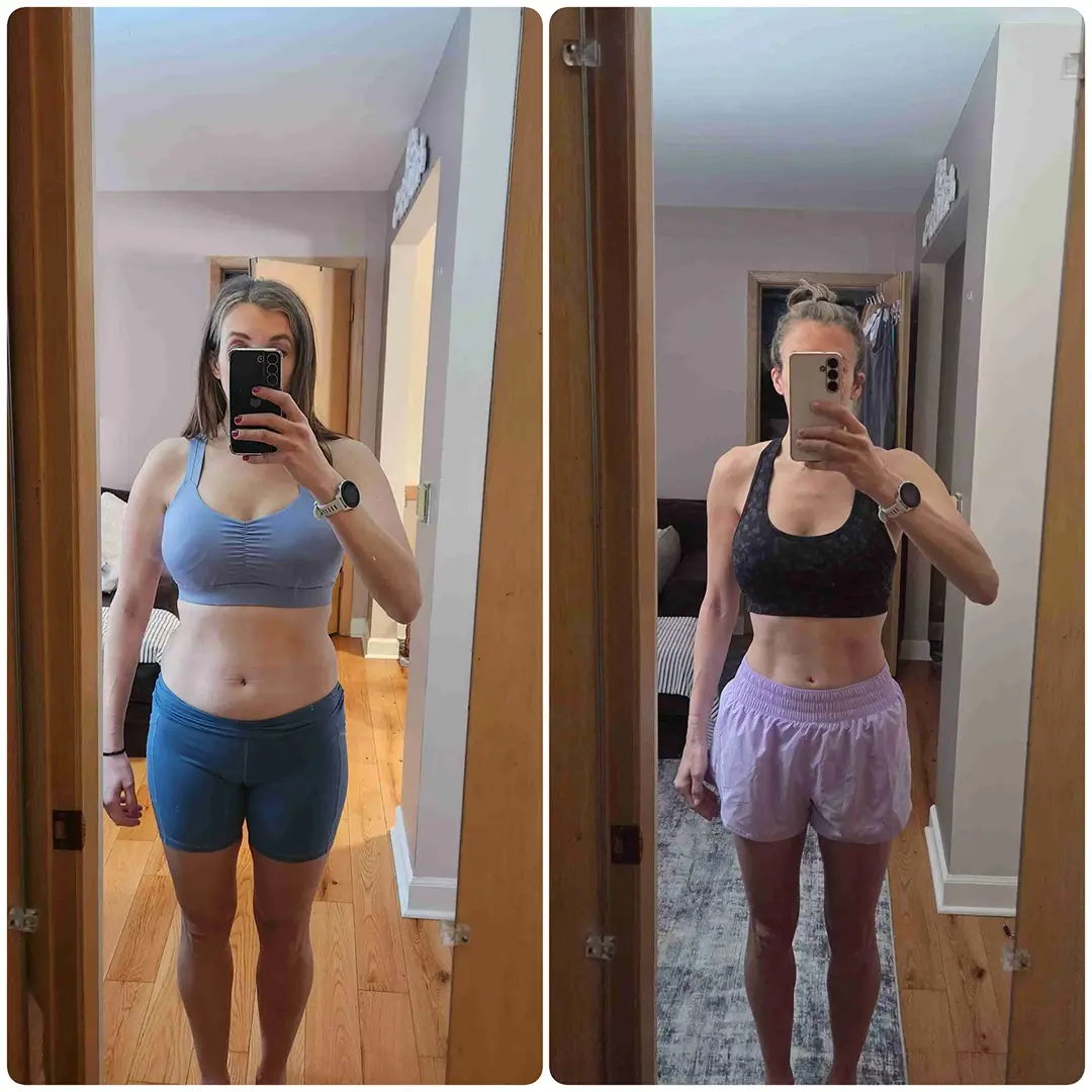 Female showing before and after body from personal training