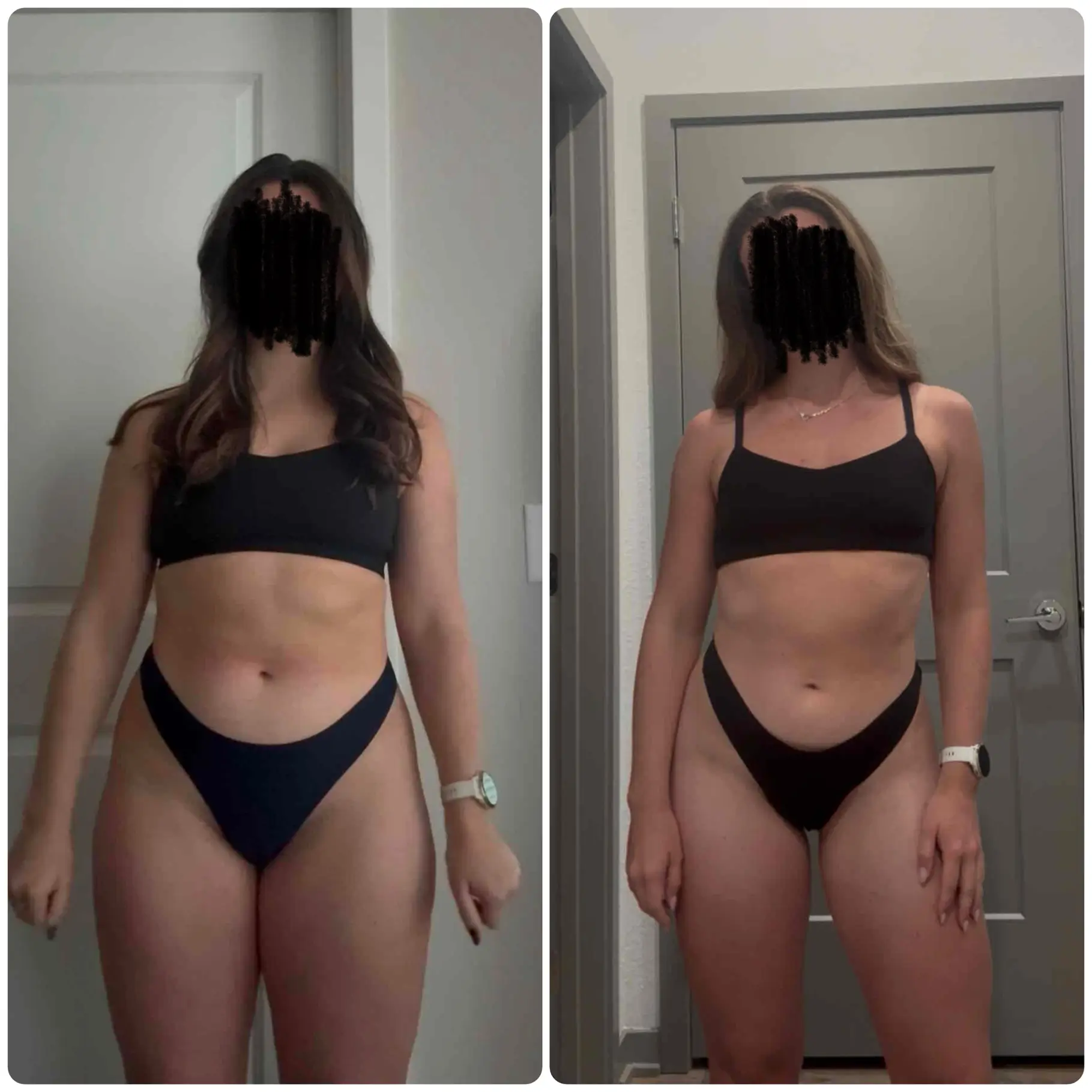Female showing before and after body from personal training