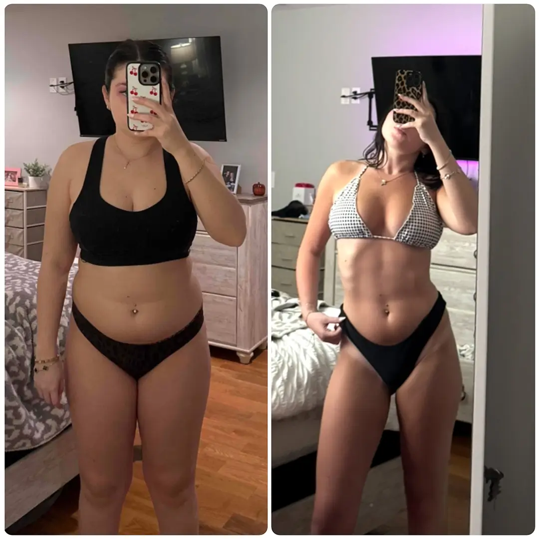 Female showing before and after body from personal training