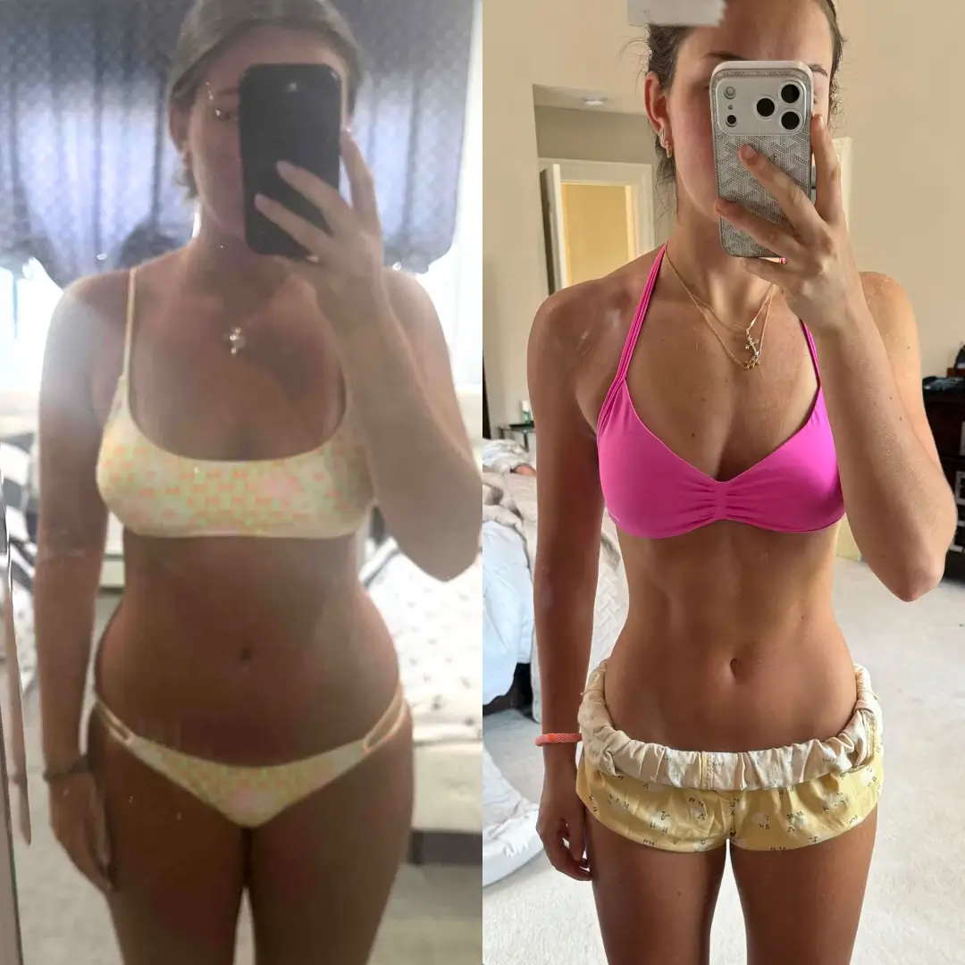 Female taking pic of before and after physique from personal training