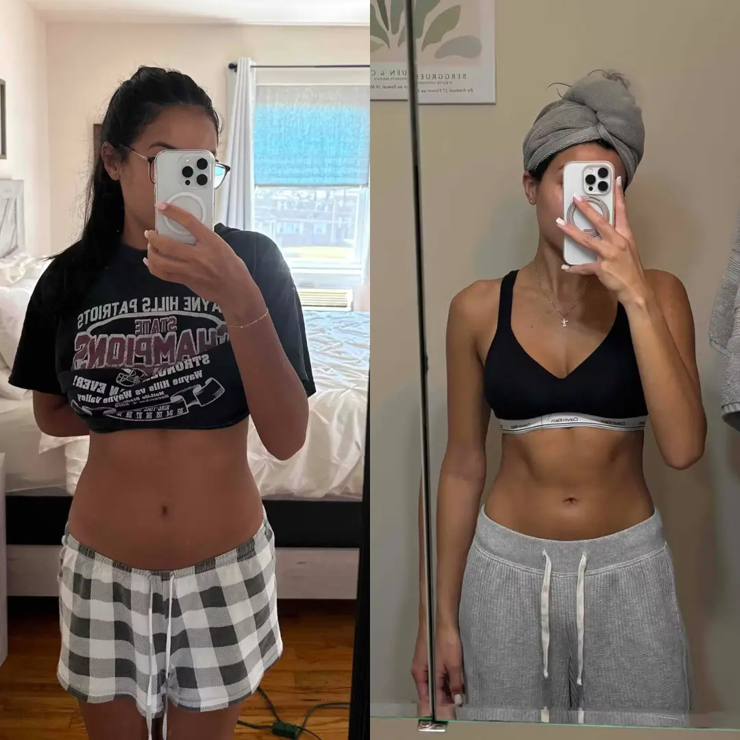 Female showing before and after body from personal training